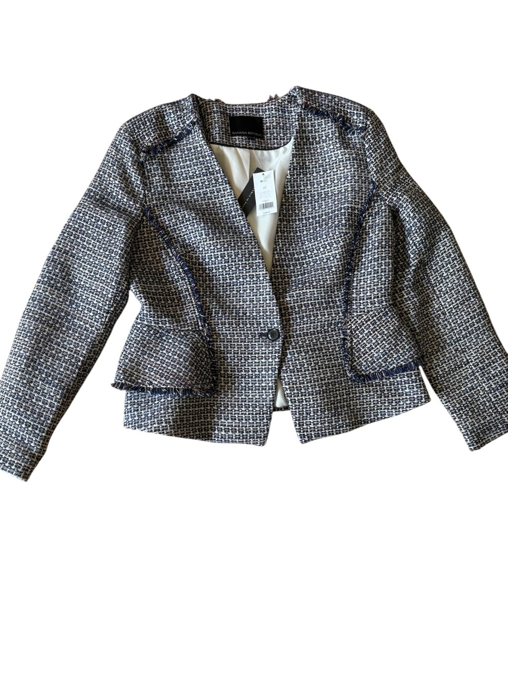 Banana Republic Navy & White Tweed Peplum Blazer